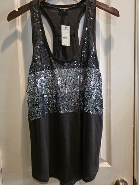 NWT Express Sequin Racerback Tank Top - Black with Silver Sequins